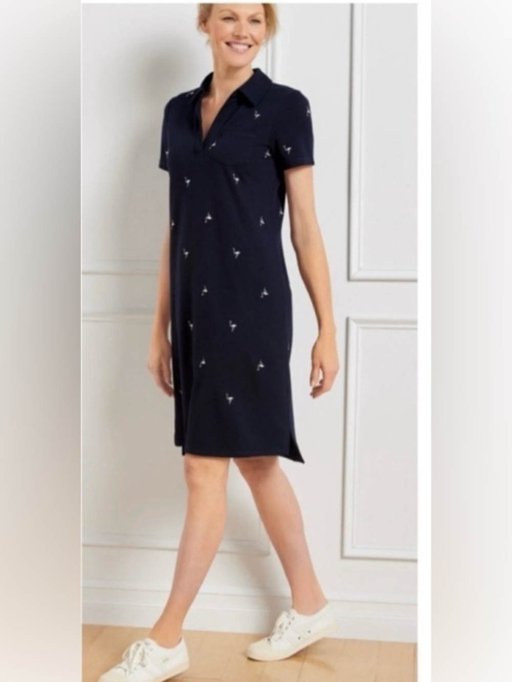 Talbots Sz S Embroidered Flamingo Polo Shirt Dress